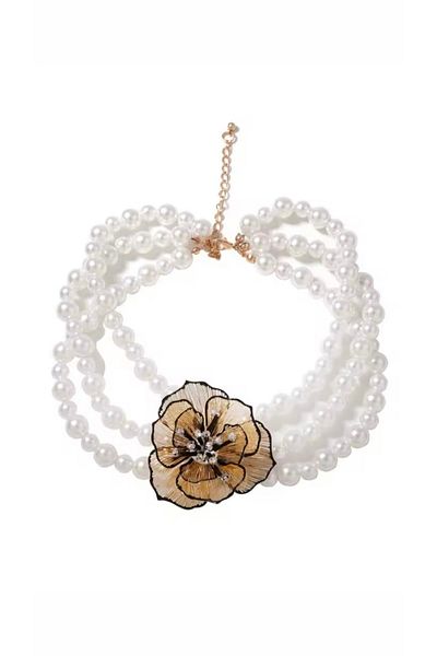 Âlâ Atelier Zaa Metal Gold Flower Pearl Choker Necklace
