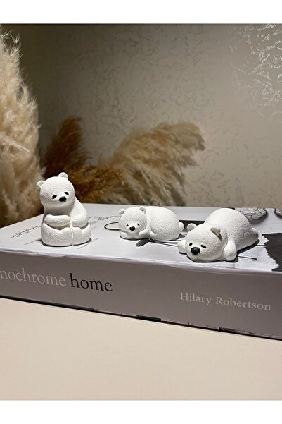 KUMS DESIGN Dekoratif Sevimli Minimal Kutup Ayıları Üçlü Obje Set