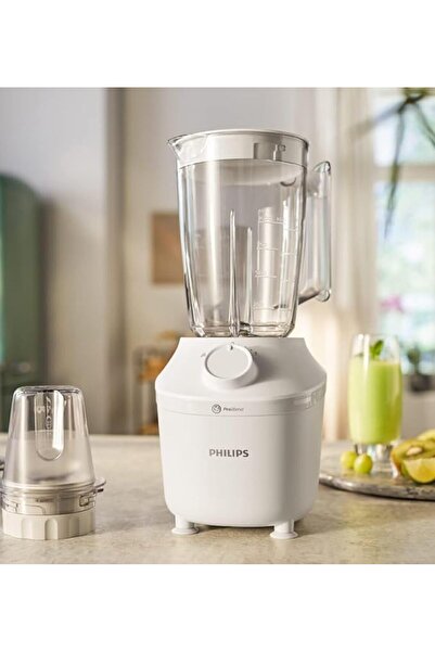 Philips خلاط برطمان بلاستيك - 450 وات، 1.9 لتر - سرعة واحدة + نبض، يأتي مع مطحنة - أبيض - HR2041/10