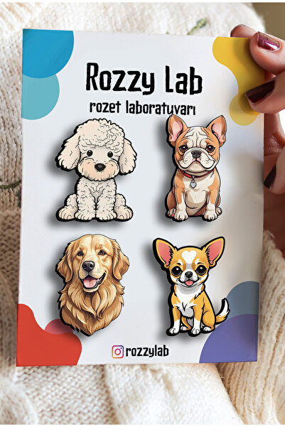 Rozzy Lab Köpek Arkadaşlar 4lü Rozet Set Poodle Kaniş Bulldog Golden Chihuahu...