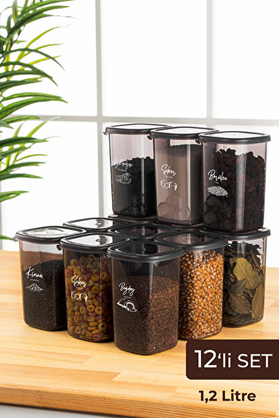 Evlinya Beyaz Serigrafi Etiketli 12'li Set 1,2 Litre Peggy Kare Erzak Saklama...