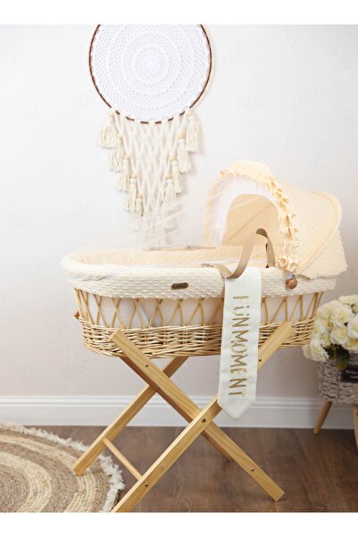 Fun Moment سرير سلة موسى مع حامل (بيج)