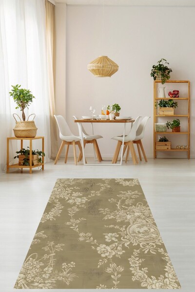 on the clouds Çiçek Desenli Vintage Yıkanabilir Kaymaz Taban Leke Tutmaz Salo...