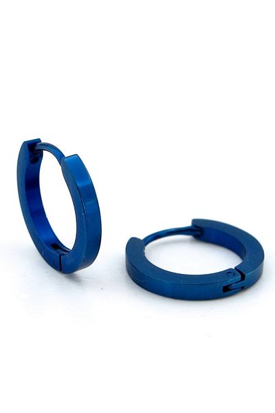 Solfera Blue Color Stainless Steel Blunt Cut Thin Hoop Unisex Women Men Earrings Er157
