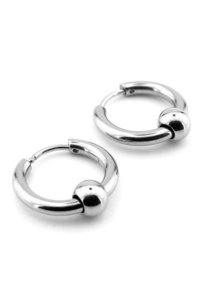 Solfera Men's Women's Hoop Earrings - Stainless Silver Sphere Ball, Er161