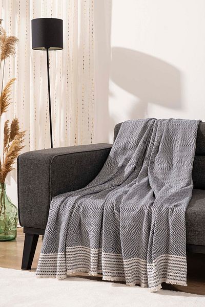 Rivaİstanbul غطاء أريكة Liora قطن نيلي - غطاء متعدد الأغراض مقاس 180x230 سم