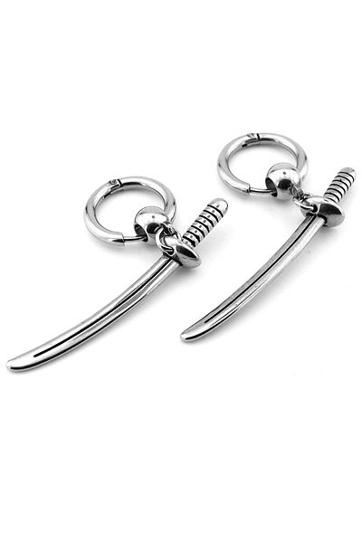 Solfera Men's Earrings - Samurai Sword Katana, Silver Color, Stainless Steel Er175