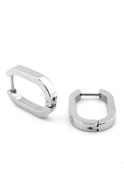 Solfera Oval Design Geometric Silver Color Stainless Steel Women Men Earrings Er168