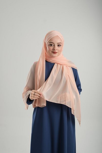 HÜRREM BONE Salmon Chiffon Bonnet Shawl - Practical Ready, Snap-On, Two-Band 1452_39