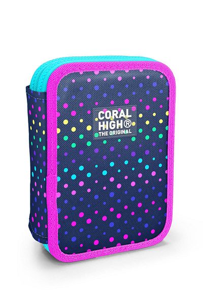 Coral High Παιδική τσάντα μολυβιού διπλής στρώσης πουά σε μπλε ναυτικό χρώμα 11142