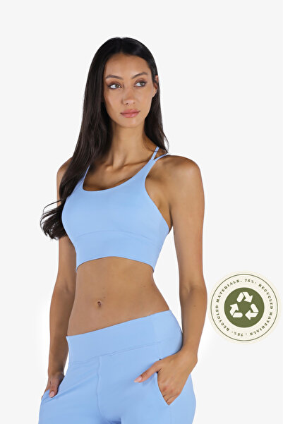 YesEco Women’s Light Blue Activewear High-Support Padded Criss-Cross Sports B...