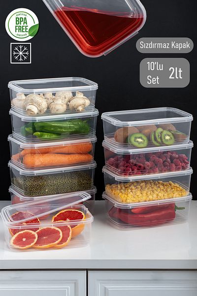 Porsima 4302 Model 10-Piece Freezer Storage Set - Self-Cover, Deep Freezer 2Lt Clear