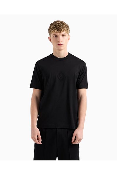 Emporio Armani Tricou negru cu mânecă scurtă cu mânecă scurtă, cu gât rotund, pentru bărbați, EM 001040   AF13669-UC001
