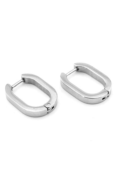 Solfera Oval Design Geometric Silver Color Stainless Steel Women Men Earrings Er168