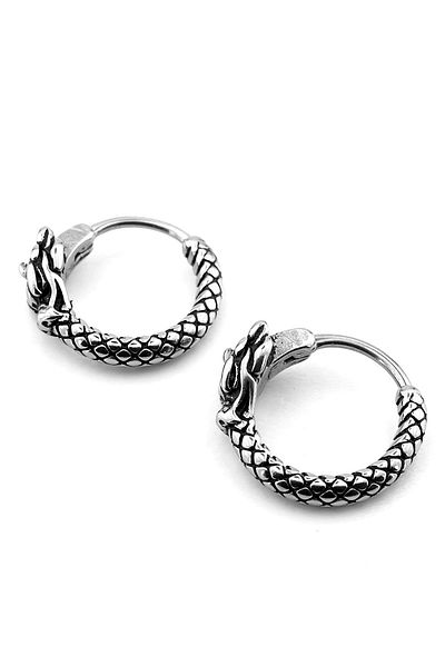 Solfera Dragon Embossing Silver Color Stainless Steel Men's Earrings Er180