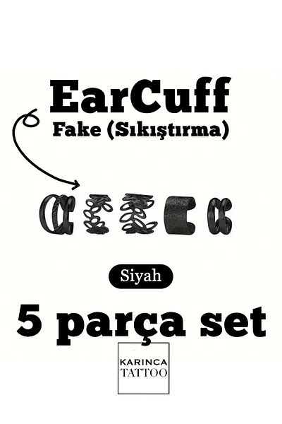 Karınca Piercing Black Earcuff Earring Set of 5 Ear Conch Orbital Insertion Compression Piercing
