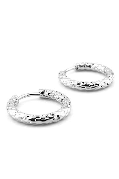 Solfera Bright Silver Color Carving Pattern Unisex Steel Earrings - Er152