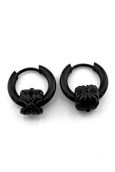 Solfera Embossed Pattern Dangle Black Color Stainless Steel Women Men Earrings Er171