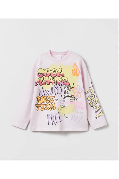 2kids2mom تيشيرت بناتي بأكمام طويلة مصنوع من القطن بنسبة 100% مع طباعة جرافيتي