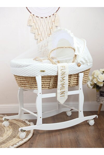 Fun Moment سرير سلة موسى مع حامل بعجلات (أبيض عاجي)