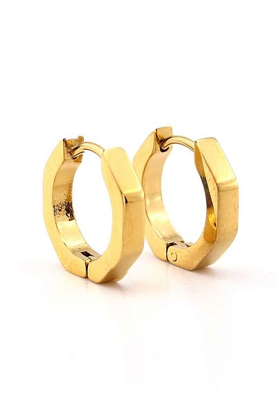Solfera Geometric Style Yellow Steel Unisex Hoop Earrings - Octagonal Cornered, Er129