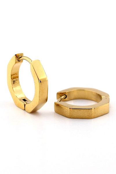 Solfera Geometric Style Yellow Steel Unisex Hoop Earrings - Octagonal Cornered, Er129
