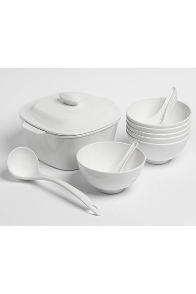 mastergold Premium Melamine Soup Set 15 Pieces for 6 People White Microwave and Dishwasher Safe Soup
