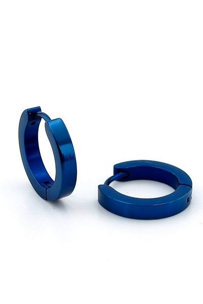 Solfera Blue Color Stainless Steel 16mm Blunt Cut Hoop Unisex Women Men Earrings Er156