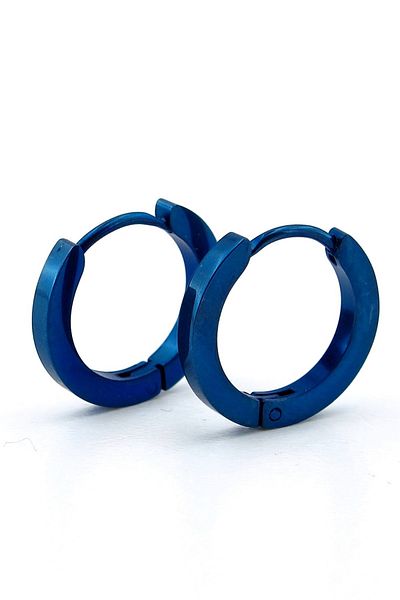 Solfera Blue Color Stainless Steel Blunt Cut Thin Hoop Unisex Women Men Earrings Er157