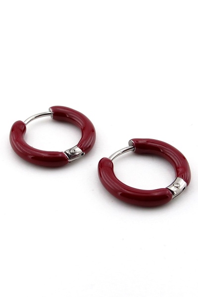 Solfera Bordo Mineli Paslanmaz Çelik Uniseks Kadın Erkek Halka Küpe ER172