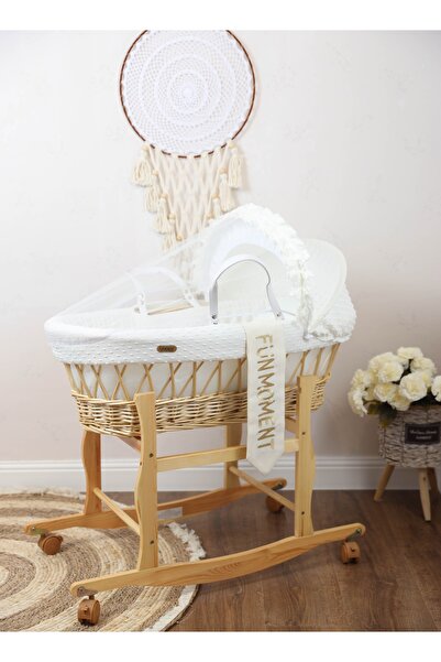 Fun Moment سرير سلة موسى مع حامل بعجلات (أبيض عاجي)