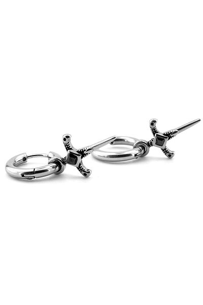 Solfera Unisex Men's Earrings with Stainless Black Stones - Hoop Model Er183