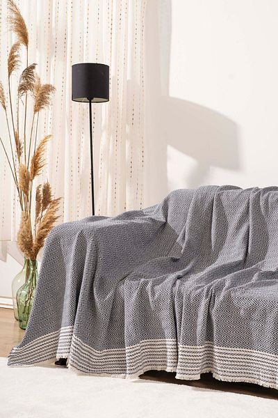 Rivaİstanbul غطاء أريكة Liora قطن نيلي - غطاء متعدد الأغراض مقاس 180x230 سم
