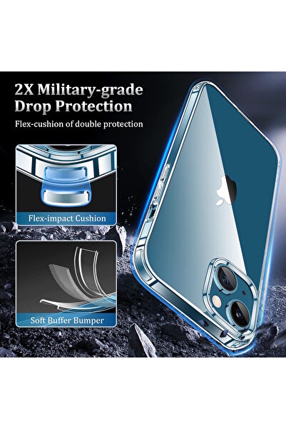 m.tk moveteck iPhone 13 Ve 14 Uyumlu Kılıf Kamera Çıkıntılı Korumalı Renksiz Yumuşak Şeffaf Silikon Kapak