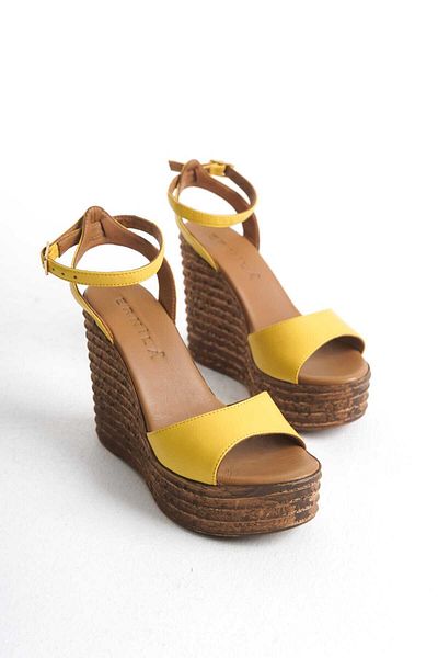 ERNİLA Wedge Heel Genuine Leather Sandals