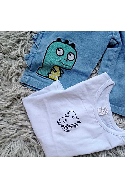 Ponçik tekstil Dino Printed Double Salopet Set