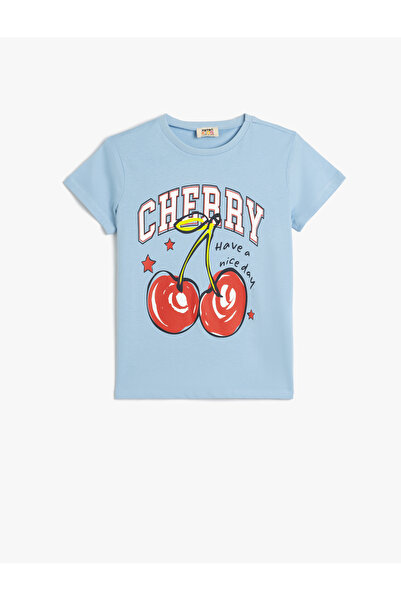 Koton Cotton Cherry Printed Slogan Detail Crew Neck Short Sleeve T-Shirt