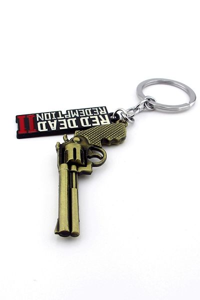 Solfera Red Dead Redemption Rdr2 - Bronze Metal Keychain Revolver Gun Hexagons Kc168