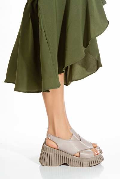 PASSAGE SHOES Genuine Leather Women's Sandals - Wedge Heel, 6289 Ice Gray