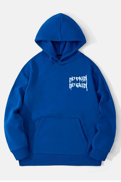 LİSY Royal Blue No Pain No Gain Printed Oversize Hooded Unisex Sweatshirt