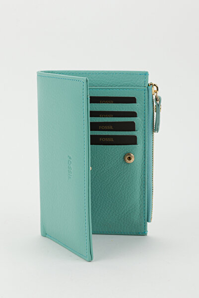 Fossil Kutulu Hakiki Deri Buz Mavi Orta Boy Kadın El Portföyü Kartlık Cüzdan
