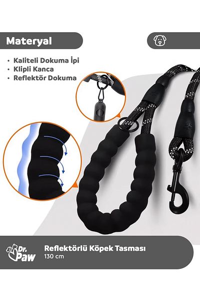 Dr.Paw Reflective Dog Walking Leash – 130 cm Durable and Ergonomic Structure
