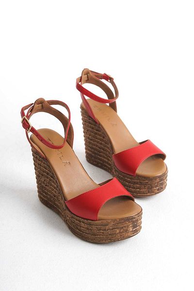 ERNİLA Wedge Heel Genuine Leather Sandals