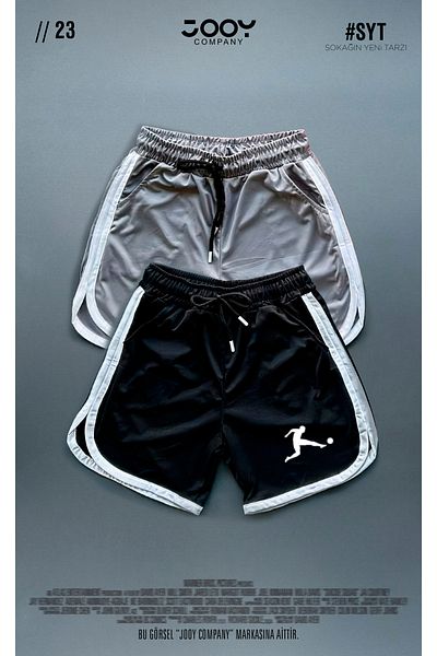 Jooy Gray - Black Football Player Printed Training Fitness Sportsman Shorts Set of 2