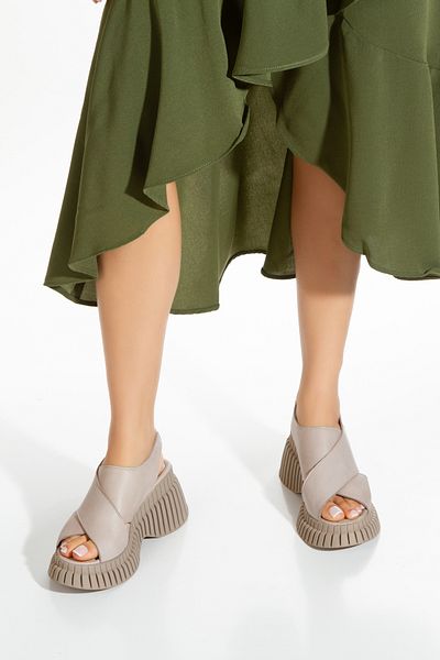 PASSAGE SHOES Genuine Leather Women's Sandals - Wedge Heel, 6289 Ice Gray