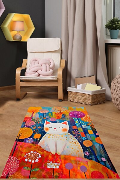 on the clouds Minimalist Sanat Sevimli Kedi Yıkanabilir Kaymaz Taban Leke Tut...