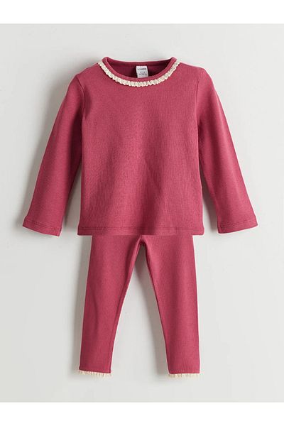 LC Waikiki Lcw Kids Pink Crew Neck Basic Girls Blouse and Leggings 2-Piece