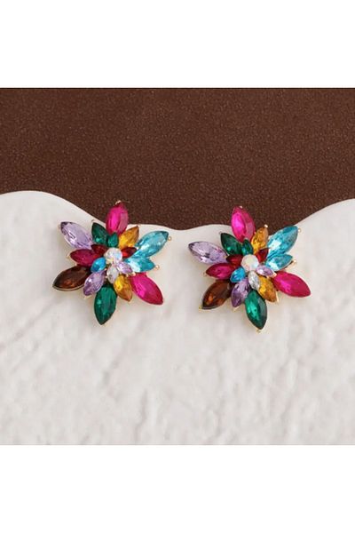 SE Jewellery Colorful Stone Embellished Eye-Catching Women's Flower Earrings