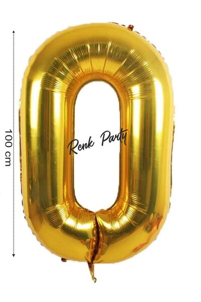 renk party بالون فويل رقم 0 بالون هيليوم 100 سم لون ذهبي - بالون عمر 0 ​​- با...
