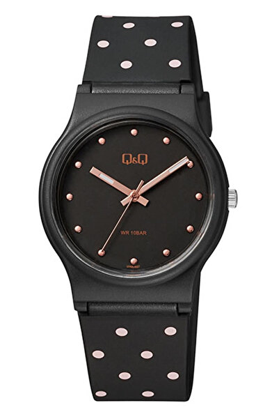 Q&Q 10 Atm Waterproof Black Girl's Wristwatch with Silicone Strap
